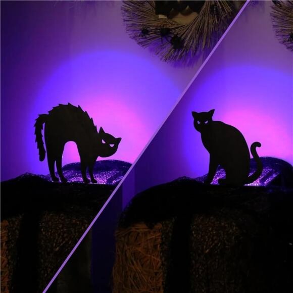 2PCS Wooden Black Cat Tabletop Decoration Sign with Lights for Halloween - Picture 5 of 7